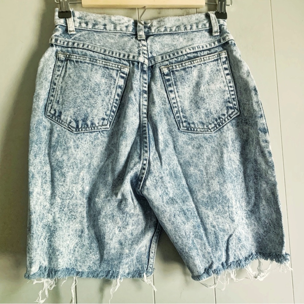 Stefano Vintage 80s Acid Wash Jean Shorts High Waist Distressed Raw Hem 9/10